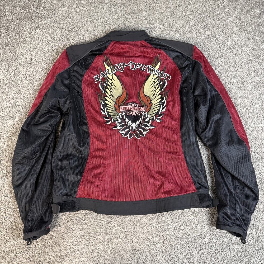 Harley-Davidson Jacket Womens XL Red Mesh Motorcycle Biker Embroidered